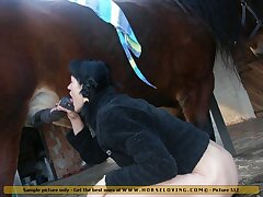 Sexy farm girl fucking and sucking horse cock