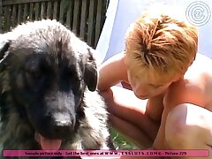 Blonde nice whore licks and fucks the red dog cock