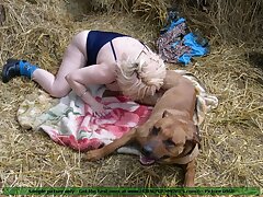 Blonde slut gets wild of sucking a big doggy cock