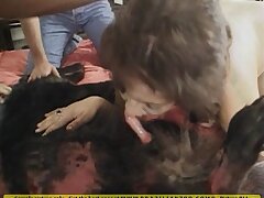 Nasty hot latinas girl playing with red dog cock